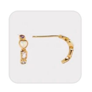 Solid gold multi gem lovely huggie hoops